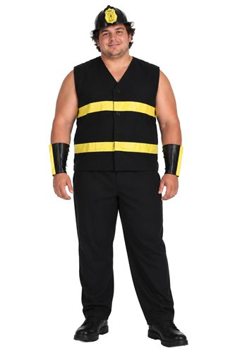 Plus Size Fire Fighter Black Uniform Costume for Men