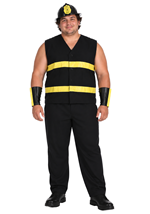 Plus Size Fire Fighter Black Uniform Costume for Men