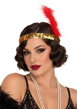 Womens Flapper Sequined Gold Headband Accessory