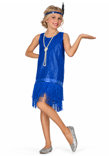 Girls Blue Sequin Flapper Costume Dress