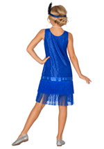 Girls Blue Sequin Flapper Costume Dress Alt 1