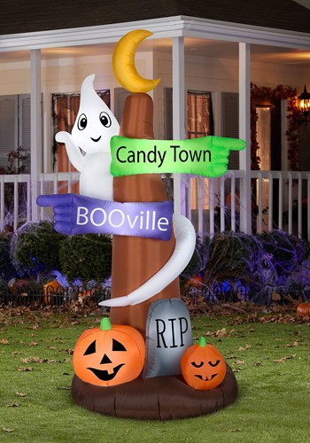 Inflatable Ghost Wrapped Sign Post Decoration