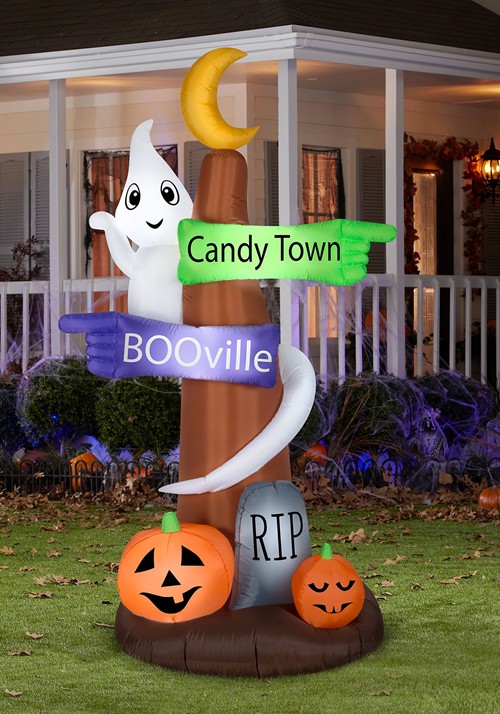 Inflatable Ghost Wrapped Sign Post Decoration