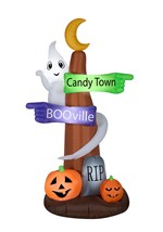 Inflatable Ghost Wrapped Sign Post Decoration Alt 1