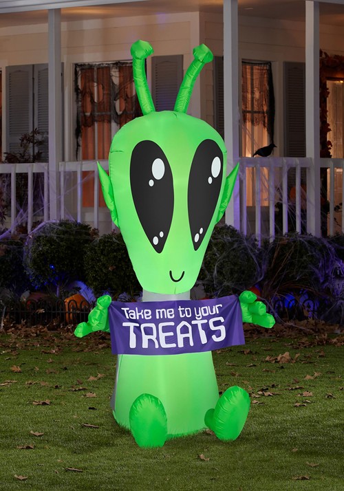 Green Alien with Banner Inflatable Decoration