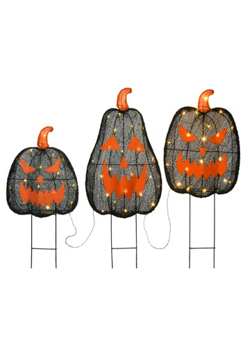 3 Piece Light Up Black Pumpkin Decoration Set