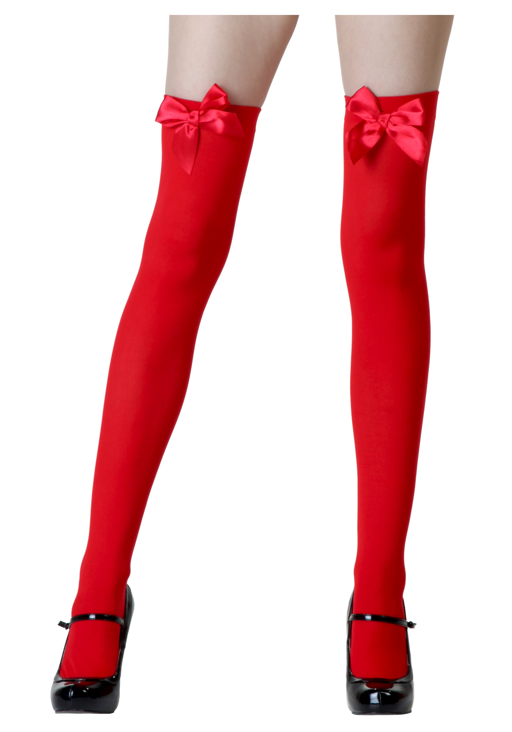 Leg Avenue Women's Opaque Thigh High Stockings with Satin Bow, Red, One Size