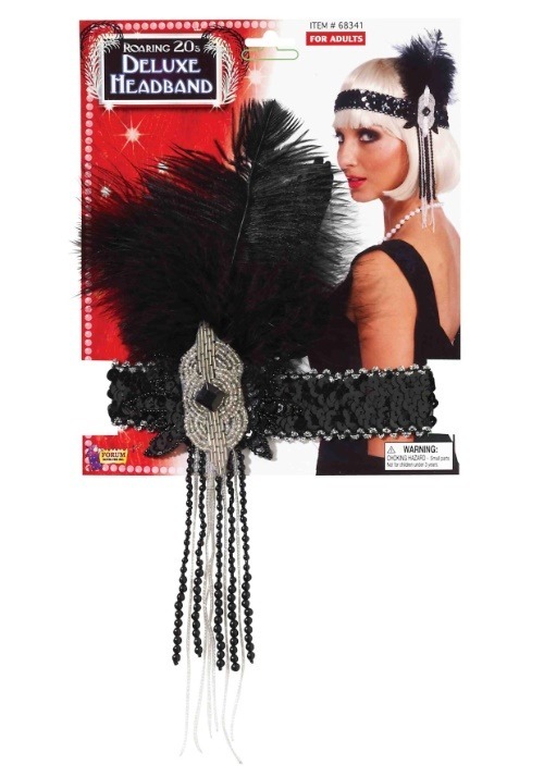 Black/Silver Deluxe Beaded Flapper Headband	