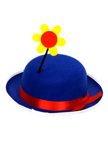 Blue Clown Derby Hat with Flower