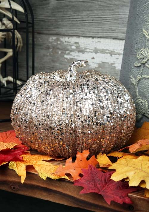 8 Inch Champagne Glitter Pumpkin