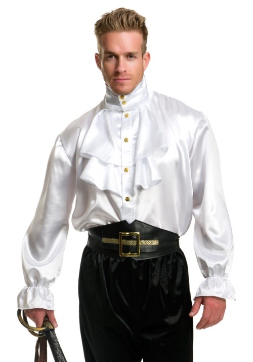 Mens White Satin Ruffle Shirt