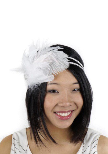 White Flapper Headband with Rhinestones