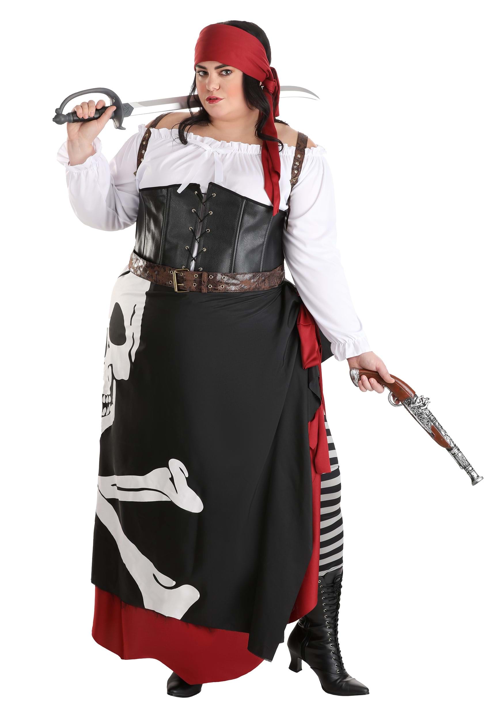 Plus Size Skeleton Flag Rogue Pirate Costume for Women
