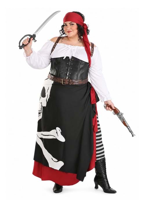 Plus Size Women's Skeleton Flag Rogue Pirate Costume upd