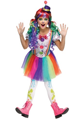 Girls Crazy Color Clown Costume
