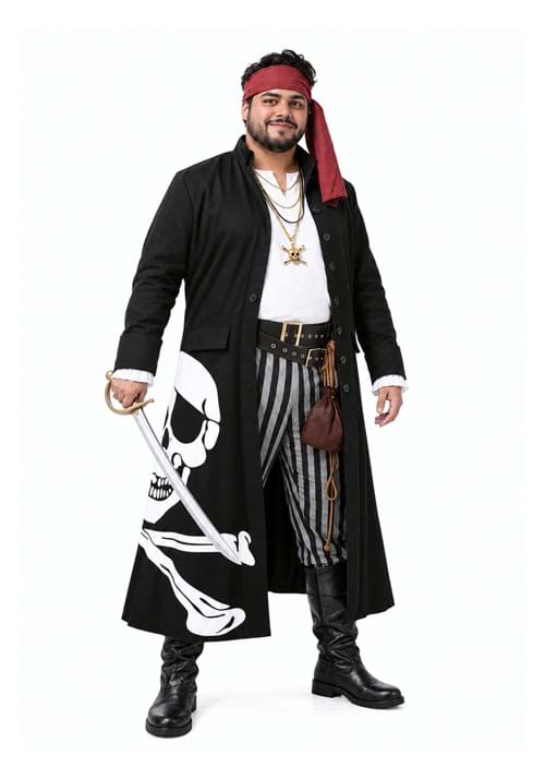 Plus Size Pirate Flag Captain Mens Costume New Main