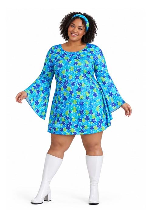Plus Size Wild Flower 70s Hippie Dress for Women New Main