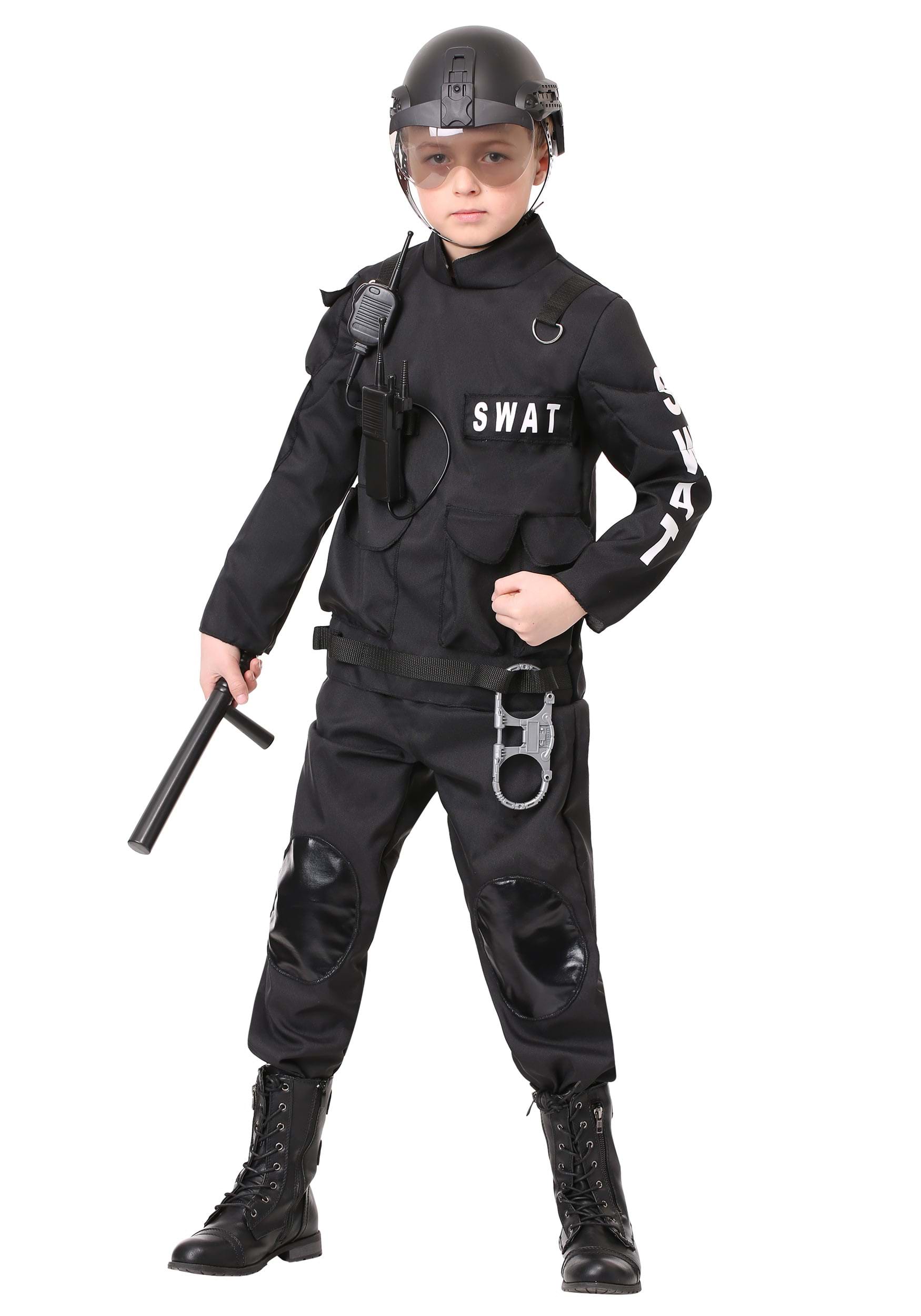 Boys SWAT Team Commander Police Cop Fancy Dress Costume Kids Outfit