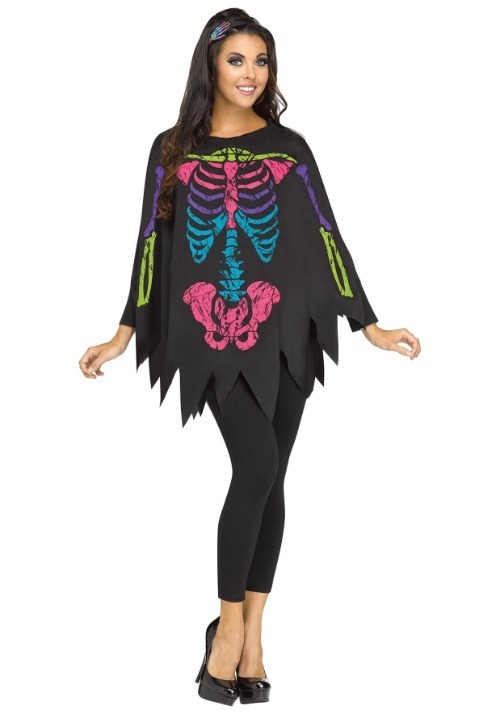 Adult Color Bones Poncho Costume