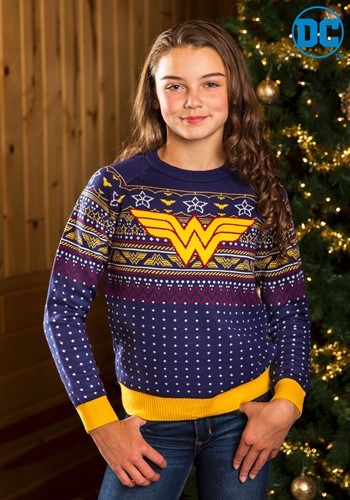 Kid's Wonder Woman Navy Ugly Christmas Sweater Update