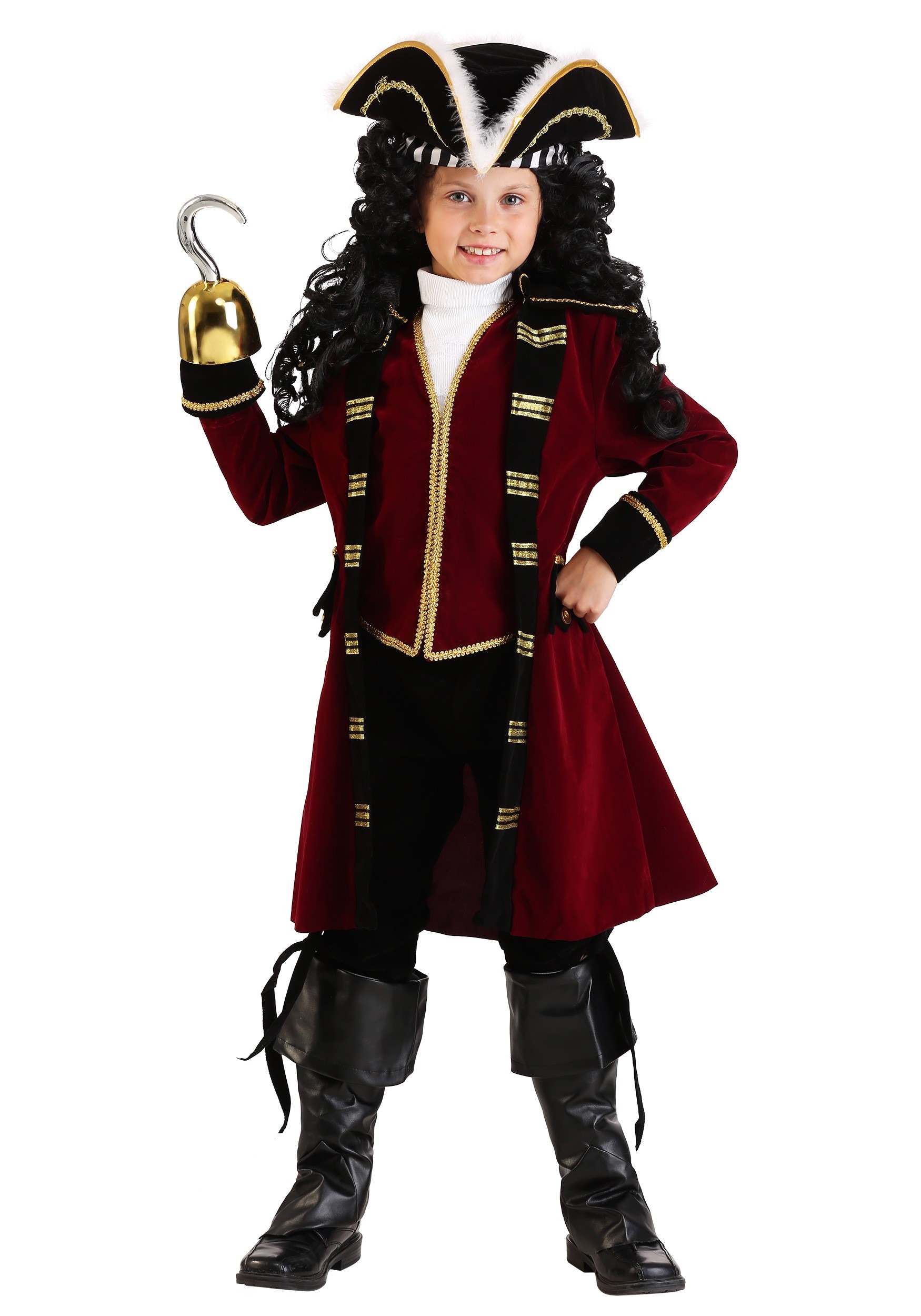 Fun Costumes Child Deluxe Captain Hook Costume, Maroon, L