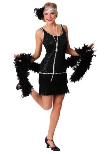 Sequin & Fringe Black Flapper Dress2