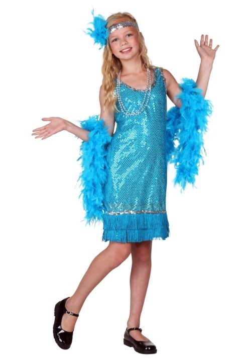 Child Turquoise Sequin and Fringe Flapper Costumec
