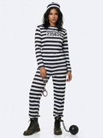 Women's Vintage Striped Prisoner Costume Alt 1