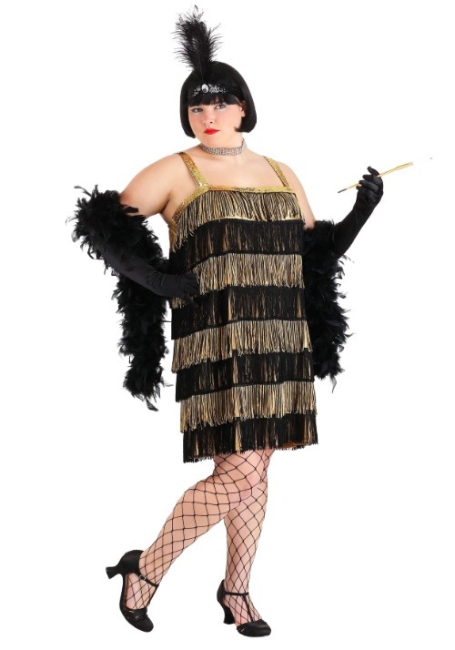 Plus Size Fringe Gold Flapper Costume Update Main1