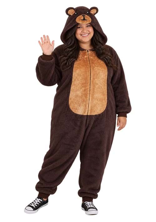 Plus Size Adult Brown Bear Onesie Costume New Main