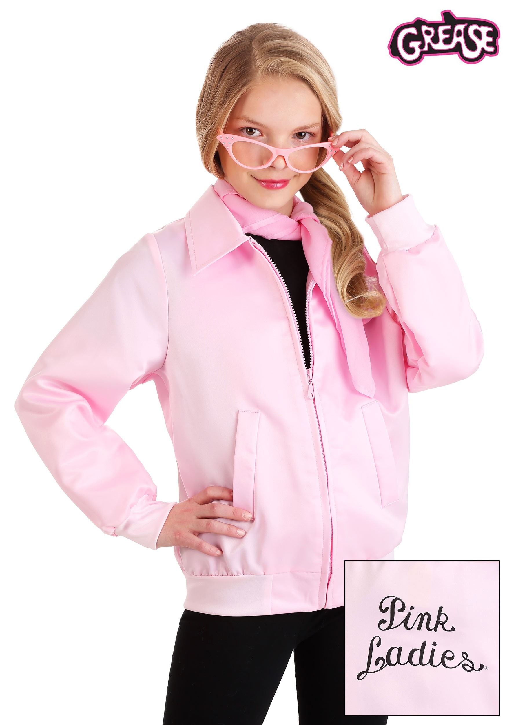 Pink Ladies Grease Jacket Back to the 50s Grease Costume for Girls with  Glasses,Scarf,Earrings