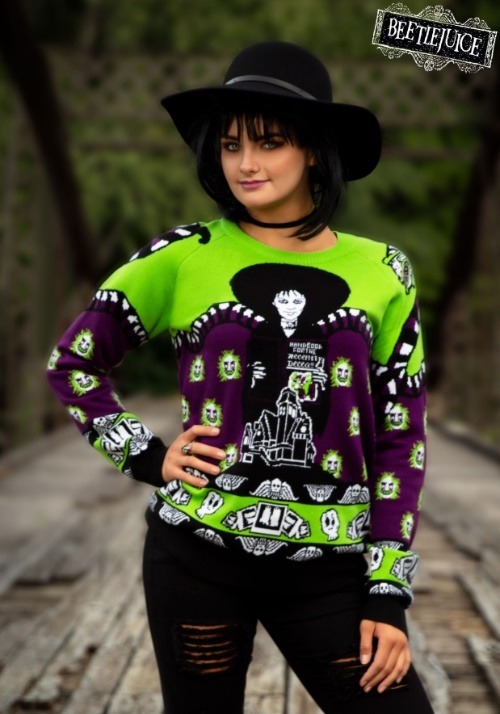 Adult Beetlejuice Lydia Deetz Ugly Halloween Sweater 1