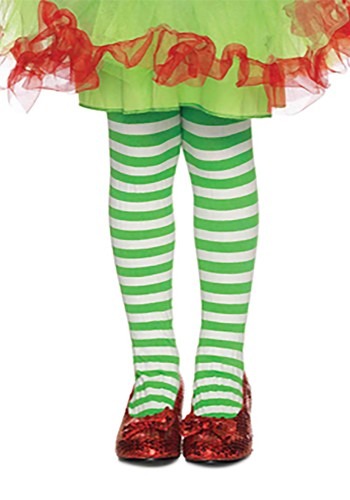 Kids Green and White Striped Tights