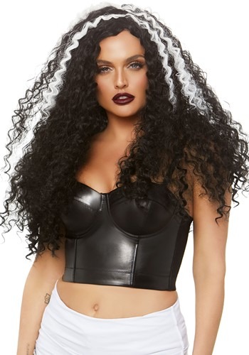 Women's Long Curly Black and White Wig