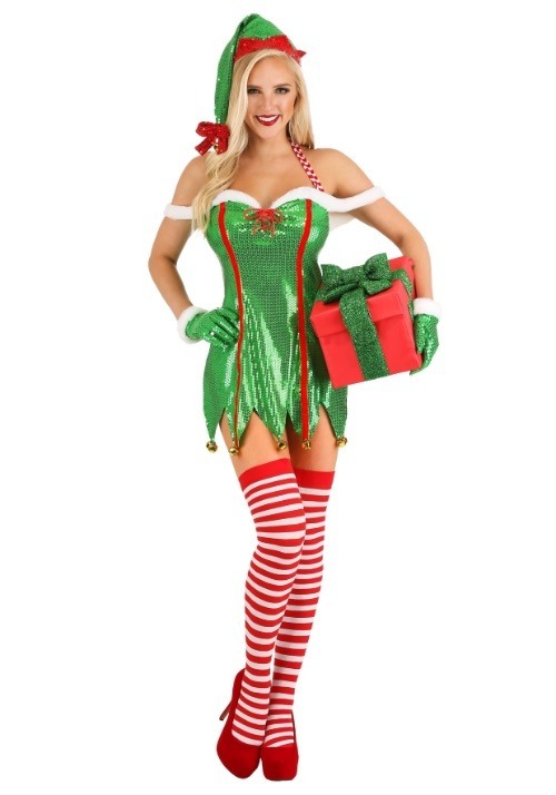 Women's Sexy Green Glitter Elf Costume