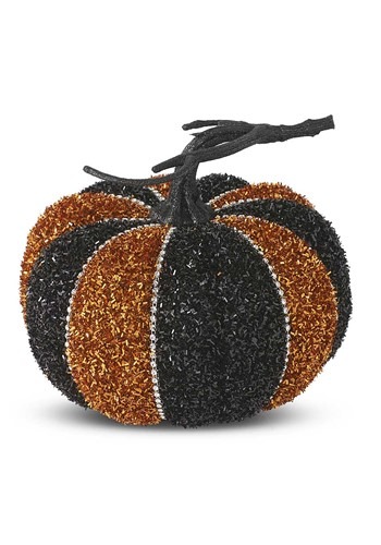 6" Black & Orange Tinsel Pumpkin