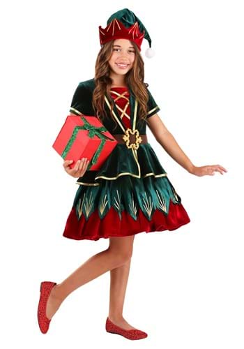 Girl's Deluxe Holiday Elf Costume Main
