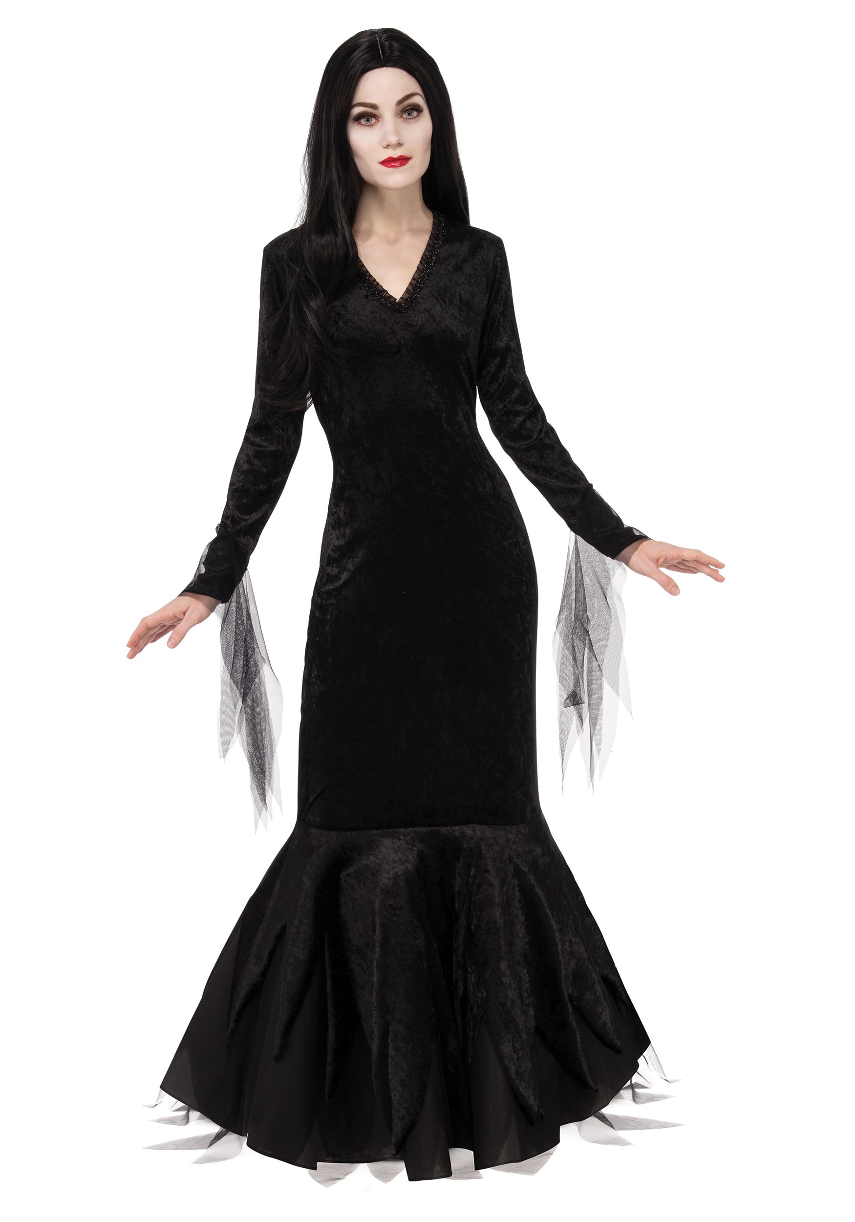 Morticia Long Straight Purple Widow Peak Design Women Costume Wig (Black