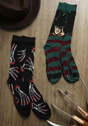 Mens Two Pack Nightmare Black Freddy Krueger Crew Socks