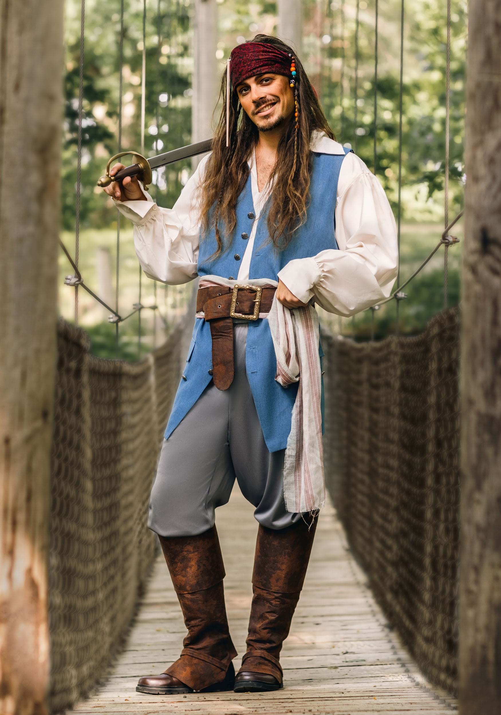 halloween costume for men adult pirate captain jack sparrow wigs hat  pirates of the caribbean cosplay