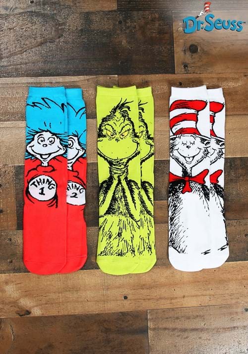 Adult Dr. Seuss Characters Crew Sock Set  3 Pairs