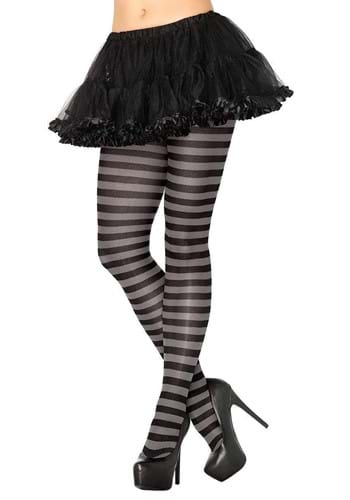 Womens Black and Grey Striped Nylon Tights