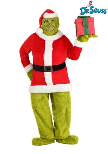 Dr. Seuss Adult Plus Grinch Santa Open Face Costume