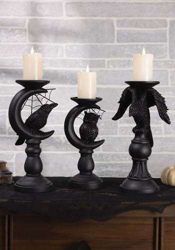 Gothic Candle Holders Set Of 2 - Vintage Black Iron With Crown Design