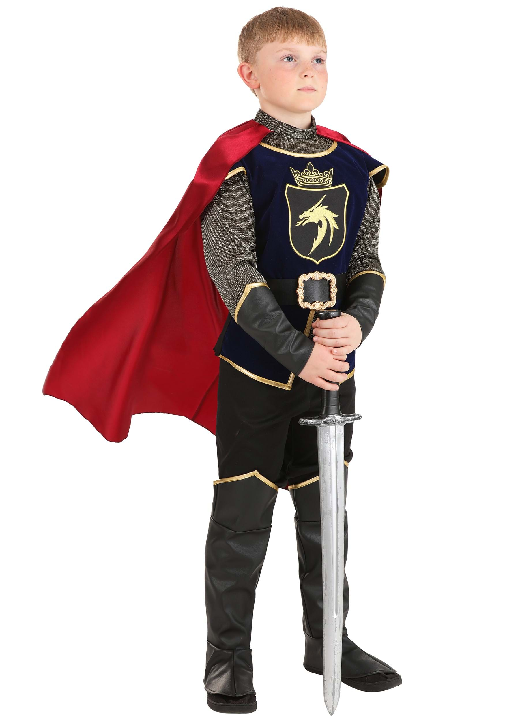 King Arthur costume for shops kids, kids knight costume with: foam sword, knight cape, knight hood, king crown and foam shield, dress up for kids