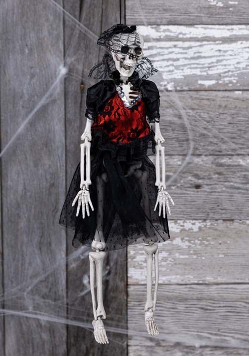 Hanging 16 Inch Gothic Dress Skeleton Lady Decoration