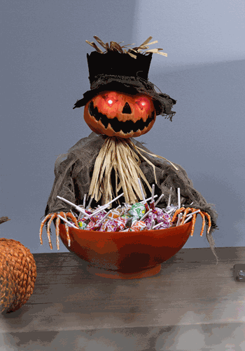 Candy Bowl with Animated Pumpkin Scarecrow