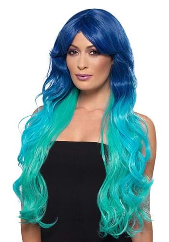 Heat Styleable Long Blue Teal Ombre Wig