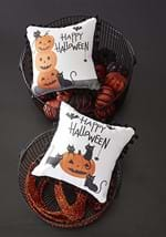 Two White Happy Halloween Pillows with Black Poms Alt 1