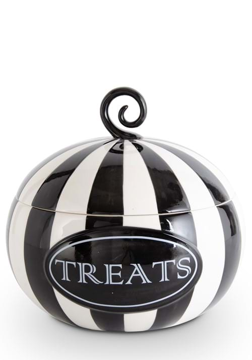 9" Black and White Striped Pumpkin Treats Containe